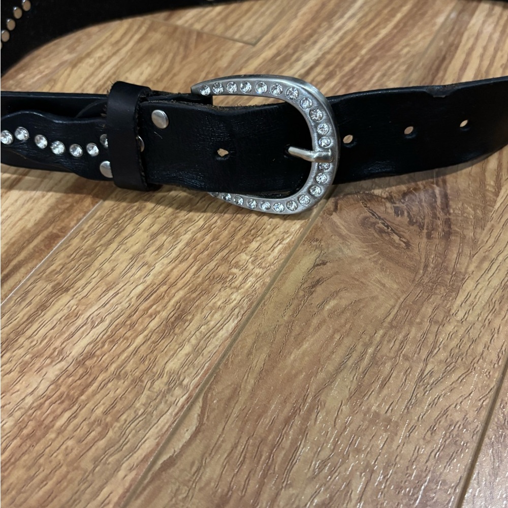 Chic Black Belt with Rhinestone Buckle - Picture 2 of 5